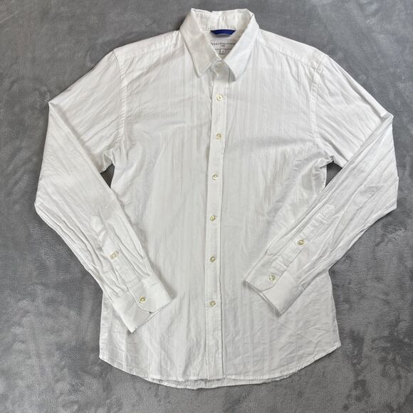 Teddy Stratford Men's M White Hidden Zip + Button Up  Shirt Long Sleeve Slim Fit - Picture 1 of 9